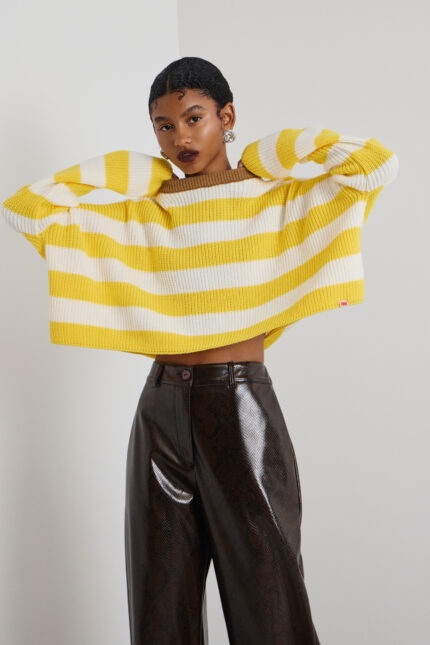 'ARIANA' ΡΙΓΕ ΠΛΕΚΤΗ ΜΠΛΟΥΖΑ (ECRU/YELLOW)