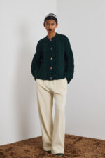 'DAMON' KNITTED CARDIGAN WITH RHINESTONE BUTTONS (DARK GREEN) - Image 5