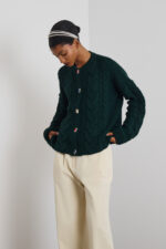 'DAMON' KNITTED CARDIGAN WITH RHINESTONE BUTTONS (DARK GREEN) - Image 2