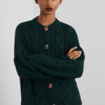 'DAMON' KNITTED CARDIGAN WITH RHINESTONE BUTTONS (DARK GREEN)