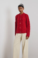 'DAMON' KNITTED CARDIGAN WITH RHINESTONE BUTTONS (RED) - Image 2