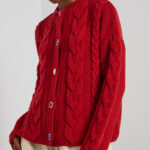 'DAMON' KNITTED CARDIGAN WITH RHINESTONE BUTTONS (RED)