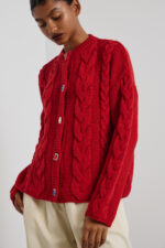 'DAMON' KNITTED CARDIGAN WITH RHINESTONE BUTTONS (RED)