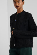 'DAMON' KNITTED CARDIGAN WITH RHINESTONE BUTTONS (BLACK) - Image 2
