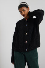 'DAMON' KNITTED CARDIGAN WITH RHINESTONE BUTTONS (BLACK)