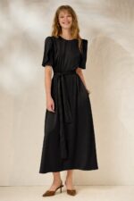 'LYDIA' SATIN MIDI DRESS (BLACK) - Image 2