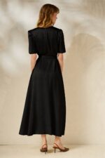 'LYDIA' SATIN MIDI DRESS (BLACK) - Image 3