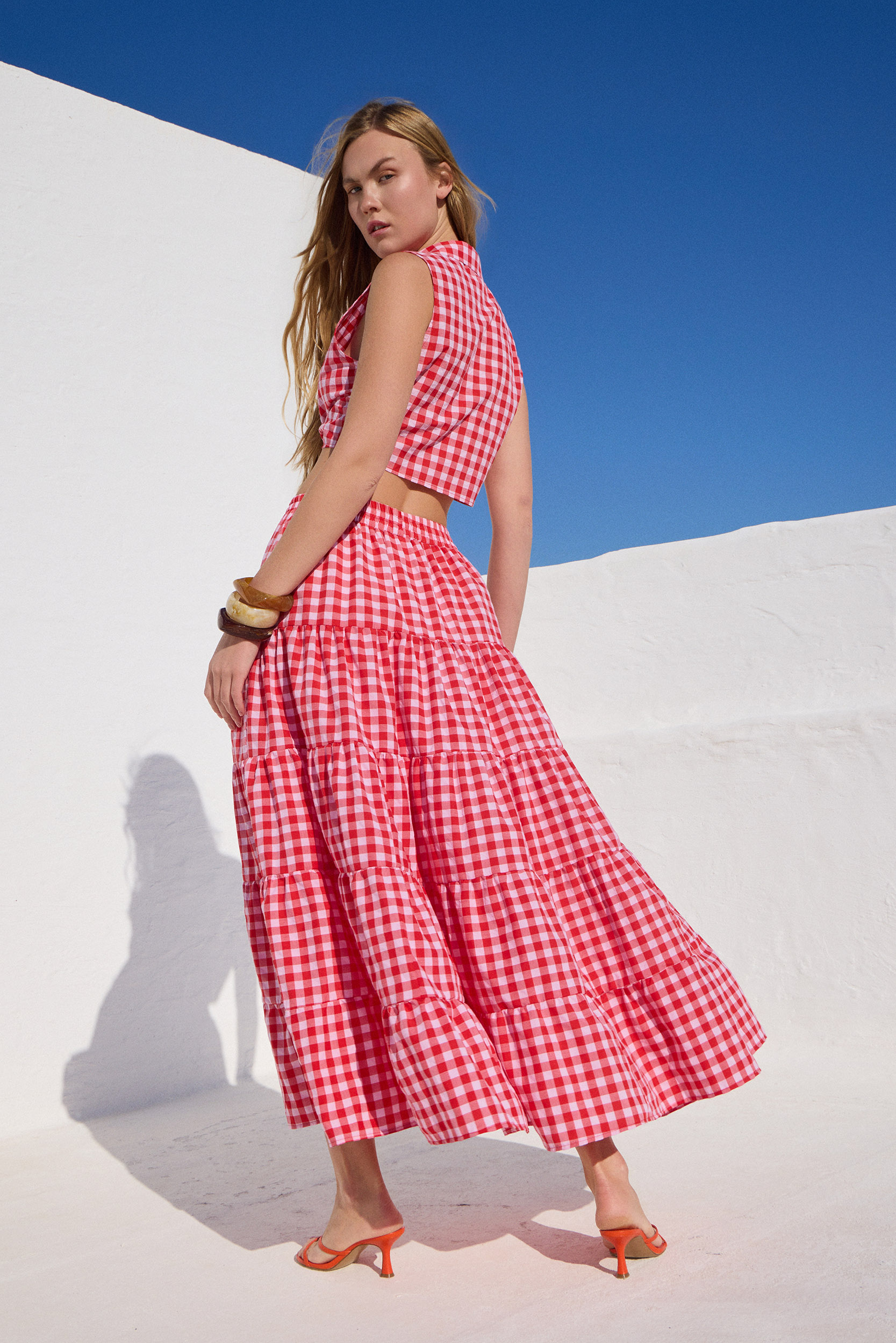 Evoto 'KLEIO' ΜΙΝΤΙ ΦΟΥΣΤΑ ΜΕ ΛΑΣΤΙΧΟ (RED/CHECKERED) - Image 1