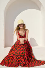 'FOTINI' ΜΑΞΙ ΕΜΠΡΙΜΕ ΦΟΡΕΜΑ (BLACK/STRAWBERRIES) - Image 7