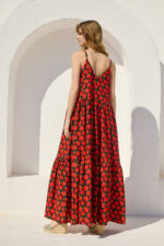 'FOTINI' ΜΑΞΙ ΕΜΠΡΙΜΕ ΦΟΡΕΜΑ (BLACK/STRAWBERRIES) - Image 6