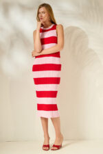 'MEROPE' MIDI KNITTED DRESS (RED/PINK) - Image 2