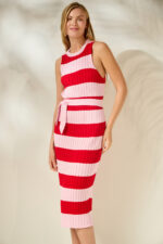 'MEROPE' MIDI KNITTED DRESS (RED/PINK)