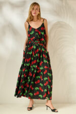 'FOTINI' ΜΑΞΙ ΕΜΠΡΙΜΕ ΦΟΡΕΜΑ (BLACK/CHERRY) - Image 3