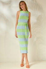 'MEROPE' MIDI KNIT DRESS (MATCHA/ICE BLUE)