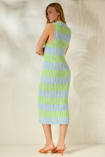 'MEROPE' MIDI KNIT DRESS (MATCHA/ICE BLUE) - Image 3