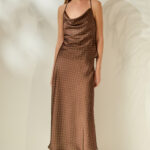 'DAPHNE' SATIN SKIRT (CHOCOLATE/POLKA DOT)