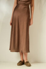 'DAPHNE' SATIN SKIRT (CHOCOLATE/POLKA DOT) - Image 2
