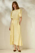 'LYDIA' SATIN MIDI DRESS (PALE YELLOW) - Image 3