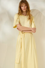 'LYDIA' SATIN MIDI DRESS (PALE YELLOW) - Image 4