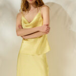 'ILEKTRA' DRAPE SATIN TOP (PASTEL YELLOW/POLKA DOT)