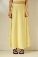 'DAPHNE' SATIN SKIRT (PASTEL YELLOW/POLKA DOT) - Image 2