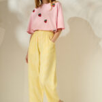 'CAPRI' STRIPED CROPPED TROUSERS (YELLOW)