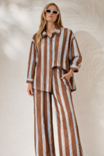 'DOMNA' STRIPED TROUSERS WITH ELASTIC (CHOCOLATE/CIEL) - Image 2