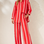 'DOMNA' STRIPED TROUSERS WITH ELASTIC (RED/PINK)