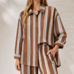 'DIMITRA' ΡΙΓΕ OVERSIZED ΠΟΥΚΑΜΙΣΟ (CHOCOLATE/CIEL)