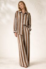 'DOMNA' STRIPED TROUSERS WITH ELASTIC (CHOCOLATE/CIEL) - Image 4