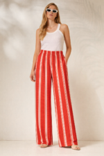 'DOMNA' STRIPED TROUSERS WITH ELASTIC (RED/PINK) - Image 2