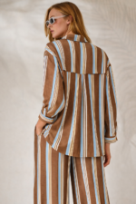 'DIMITRA' ΡΙΓΕ OVERSIZED ΠΟΥΚΑΜΙΣΟ (CHOCOLATE/CIEL) - Image 2