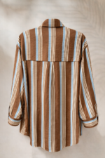 'DIMITRA' ΡΙΓΕ OVERSIZED ΠΟΥΚΑΜΙΣΟ (CHOCOLATE/CIEL) - Image 4