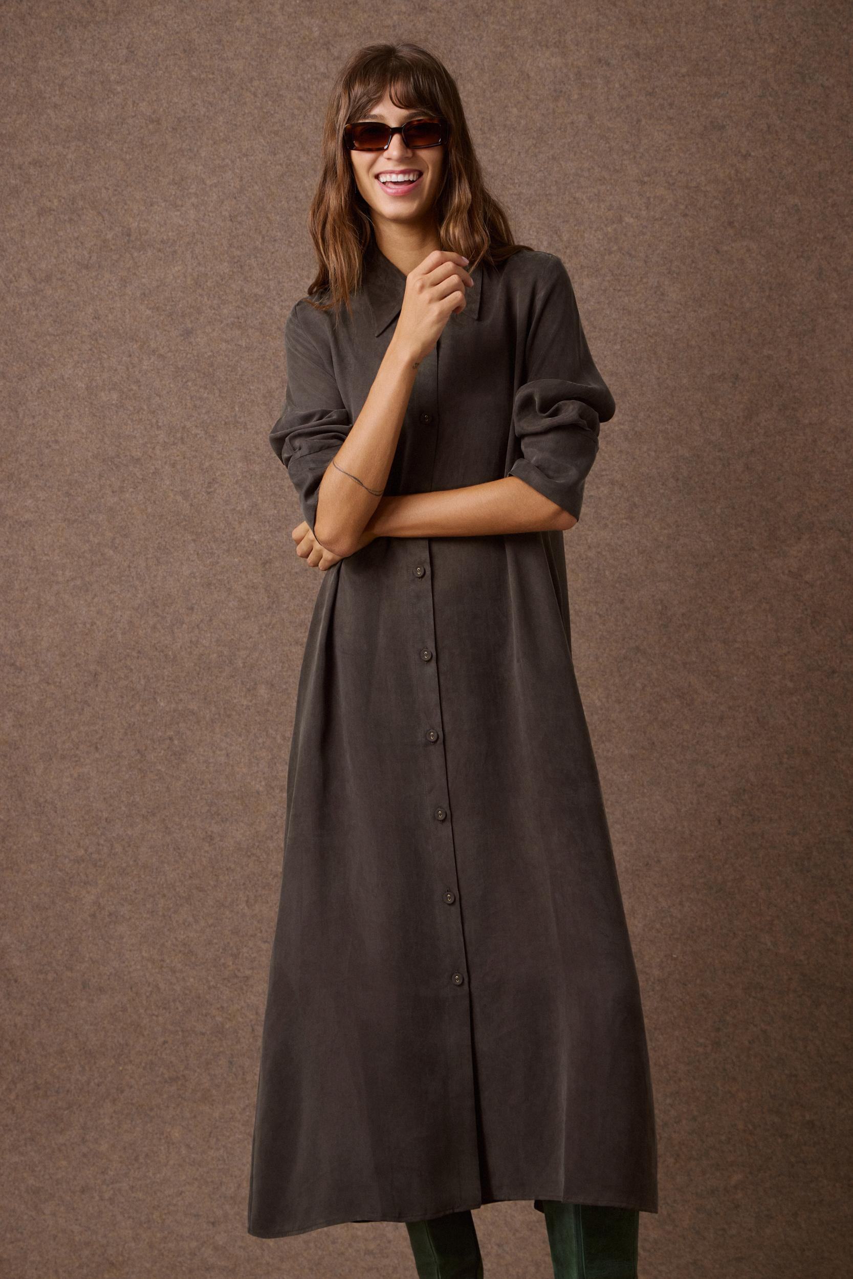 mamoush-30-08-1086 'PARIS' LONG SEMI-DRESS (DARK OLIVE) - Image 1