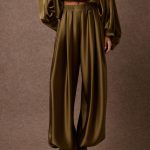 'SABRINA' SATIN SALVARI PANTS (MATCHA)