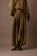'SABRINA' SATIN SALVARI PANTS (MATCHA)