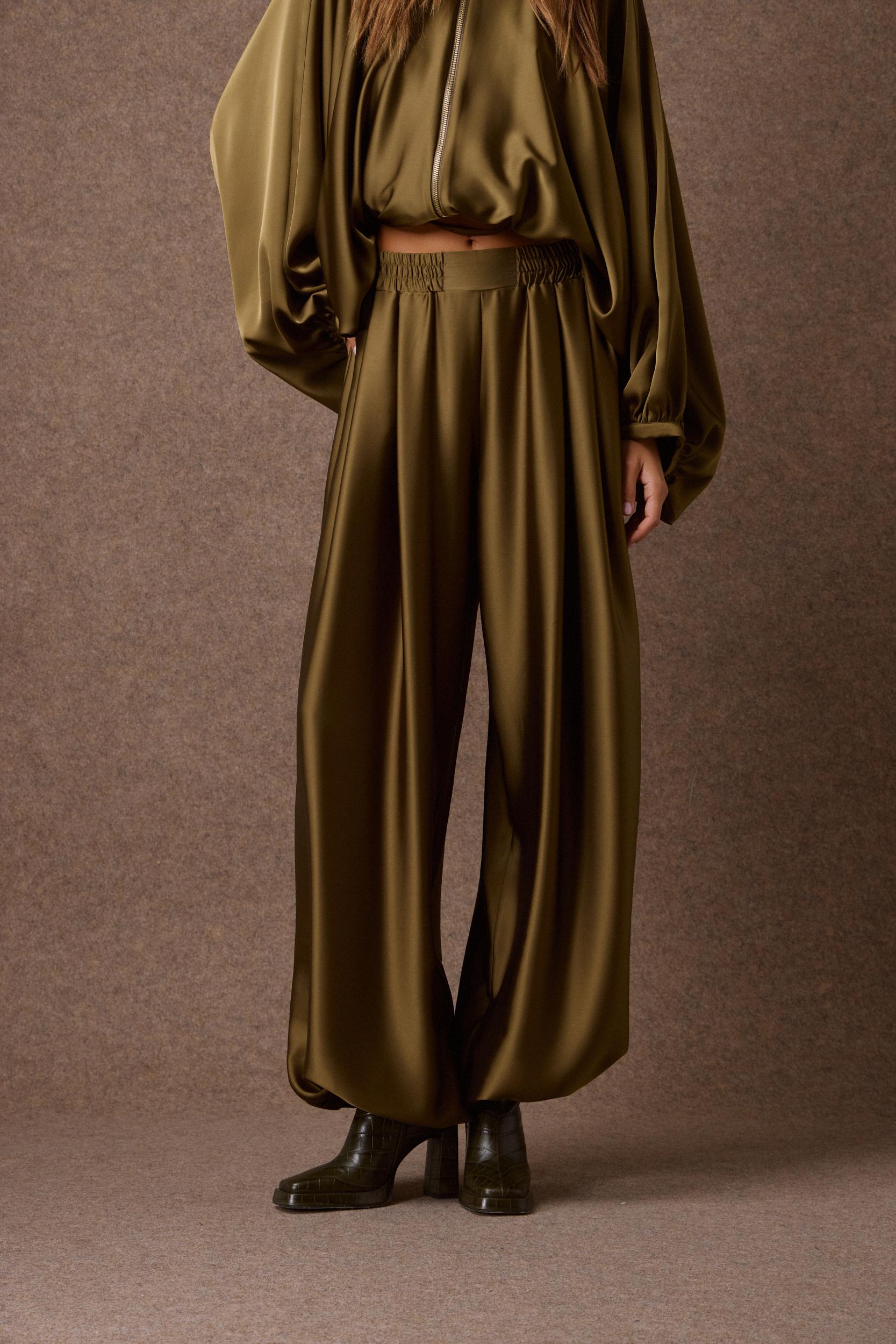 mamoush-30-08-1121 'SABRINA' SATIN SALVARI PANTS (MATCHA) - Image 1