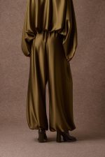 'SABRINA' SATIN SALVARI PANTS (MATCHA) - Image 3