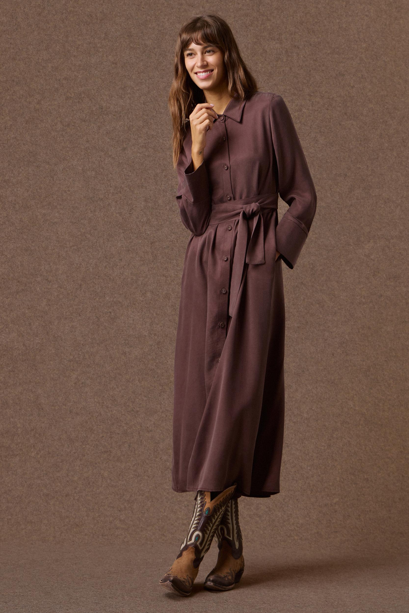 mamoush-30-08-1155 'PARIS' LONG SEMI-DRESS (BITTER CHOCOLATE) - Image 1