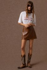 'IOLI' MINI SKIRT WITH SAFFRON TEXTURE (CARAMEL) - Image 3
