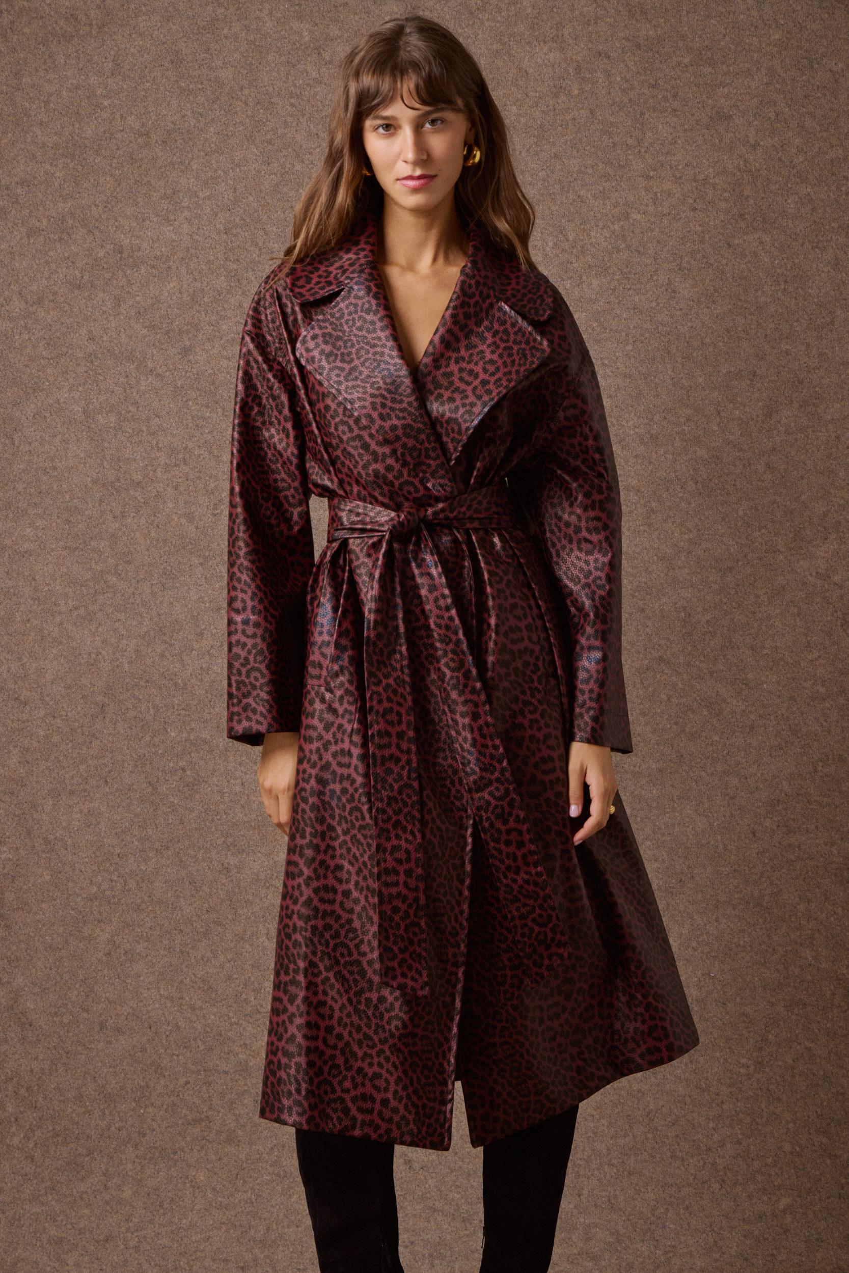 mamoush-30-08-1458 'NORMA' OVERSIZED LONG COAT (BURGUNDY/ANIMAL PRINT) - Image 1