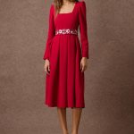 'NEFELI' MIDI DRESS WITH EMBROIDERED BELT (RASPBERRIEY RED)