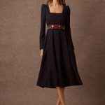 'NEFELI' MIDI DRESS WITH EMBROIDERED BELT (BLACK)