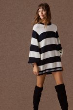 'AGNES' STRIPED KNITTED T-SHIRT (NAVY BLUE/VANILLA) - Image 5