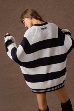 'AGNES' STRIPED KNITTED T-SHIRT (NAVY BLUE/VANILLA) - Image 3
