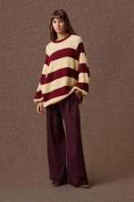 'AGNES' STRIPED KNITTED BLOUSE (BURGUNDY/YELLOW)
