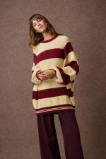 'AGNES' STRIPED KNITTED BLOUSE (BURGUNDY/YELLOW) - Image 4
