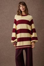 'AGNES' STRIPED KNITTED BLOUSE (BURGUNDY/YELLOW) - Image 3