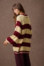 'AGNES' STRIPED KNITTED BLOUSE (BURGUNDY/YELLOW) - Image 5