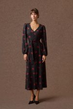 'KLELIA' POMEGRANATE PRINT SHIRT DRESS (BLACK)